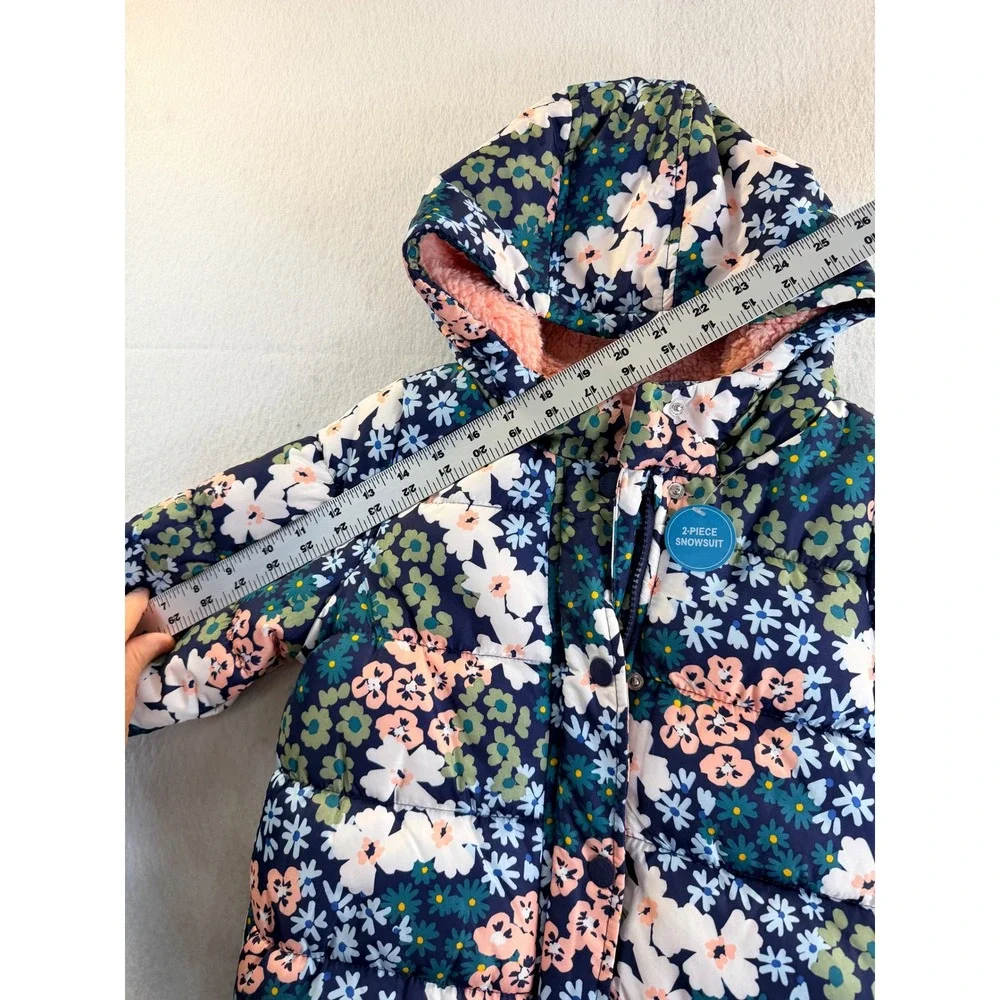 Carters Girls Navy Flora Floral Puffer Jacket Sherpa Hood 5T C2217S20-KO NWT